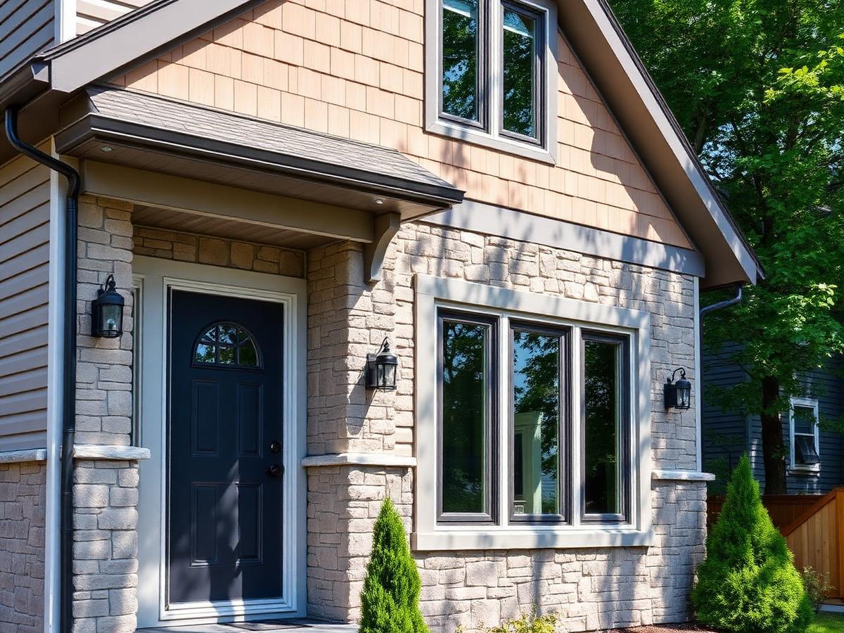 Façade rénovée avec revêtement mixte et pierre